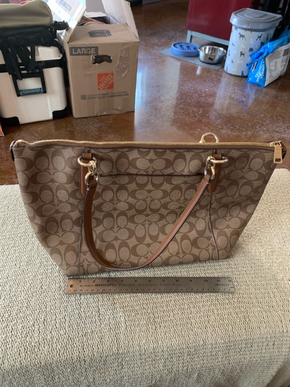Coach Brown Signature Canvas Tote with Leather Trim - Picture 3 of 10